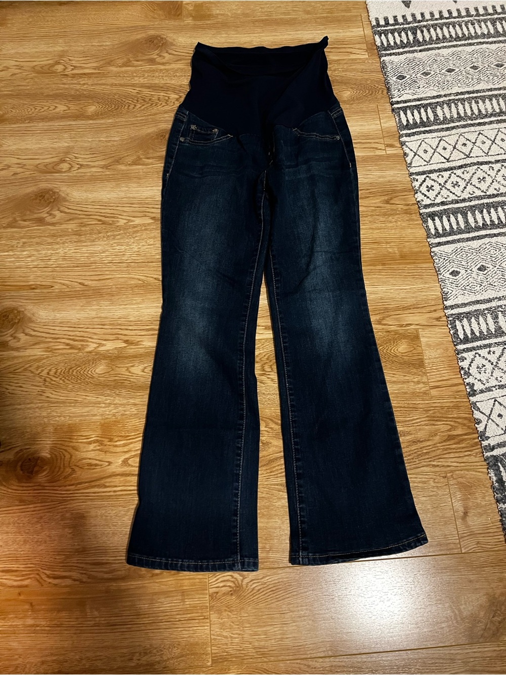 Indigo Blue Dark Wash Maternity Flare Jeans with Navy Panel